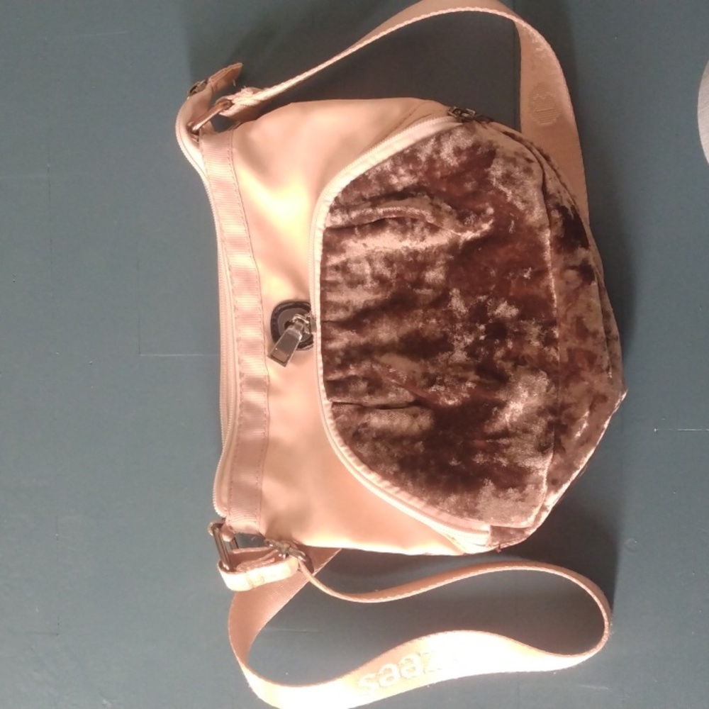 Vintage BZEES Peach Velour Accent Crossbody Purse